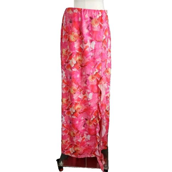 Hello Molly Quite The Love Pink Floral Maxi Mesh Dress Front Slit XL - Picture 4 of 6